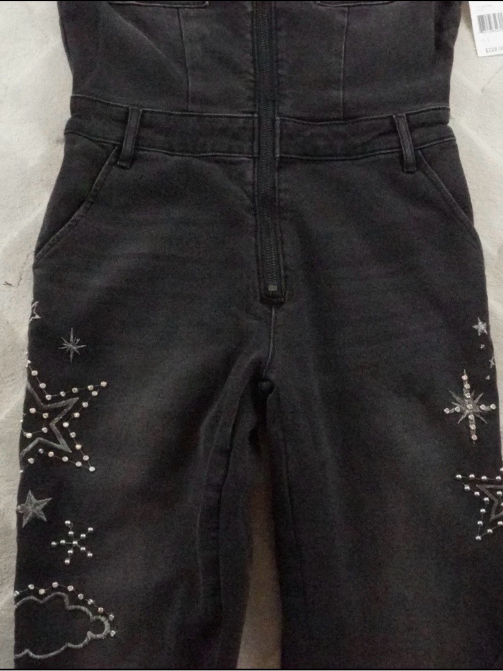 Drfitwood Celestial Jeweled Jumpsuit Womens Small Black Kick Flare Long Sleeve - Picture 5 of 16